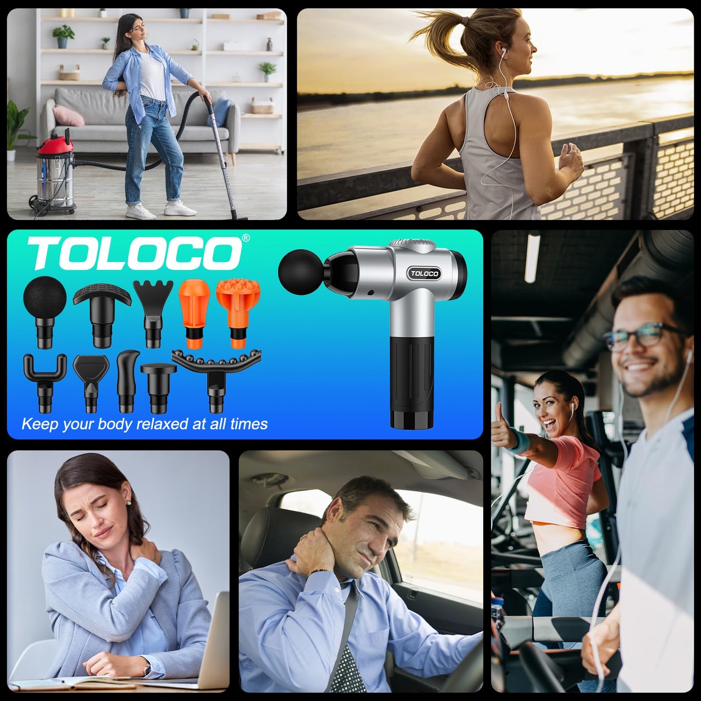 TOLOCO Massage Gun, Deep Tissue Back Massage for Athletes for Pain Relief, Percussion Massager with 10 Massages Heads & Silent Brushless Motor, Fathers Day Dad Gifts, Black