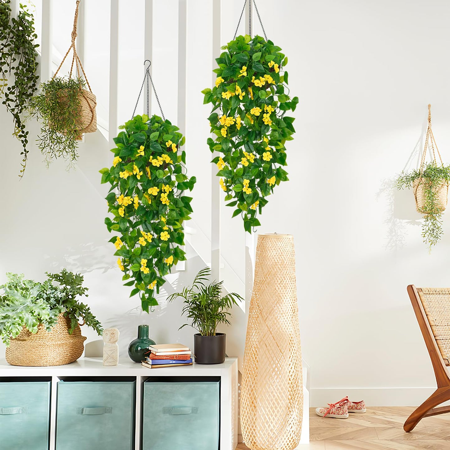 BLEUM CADE Fake Hanging Plants, 2pcs Artificial Pothos Vines Faux Plants Greenery for Wall Home Living Room Office Indoor Outdoor Decor (No Baskets)