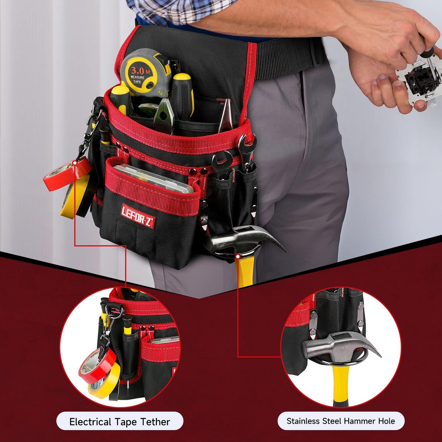 Tool Belt,Magnetic Tool Pouch,14-Pockets Tool Belts for Men,Detachable & Adjustable Tool Pouch belt for Electrician,Carpenter,Construction,Work Apron,Utility Belt,Black-Yellow