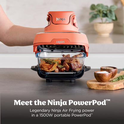 Ninja Crispi 4 in 1 Glass Air Fryer, 450°F, Non Toxic, 4QT and 6 Cup Containers with Lids, Dishwasher Safe, Cyberspace Gray, 1 Count, FN101GY