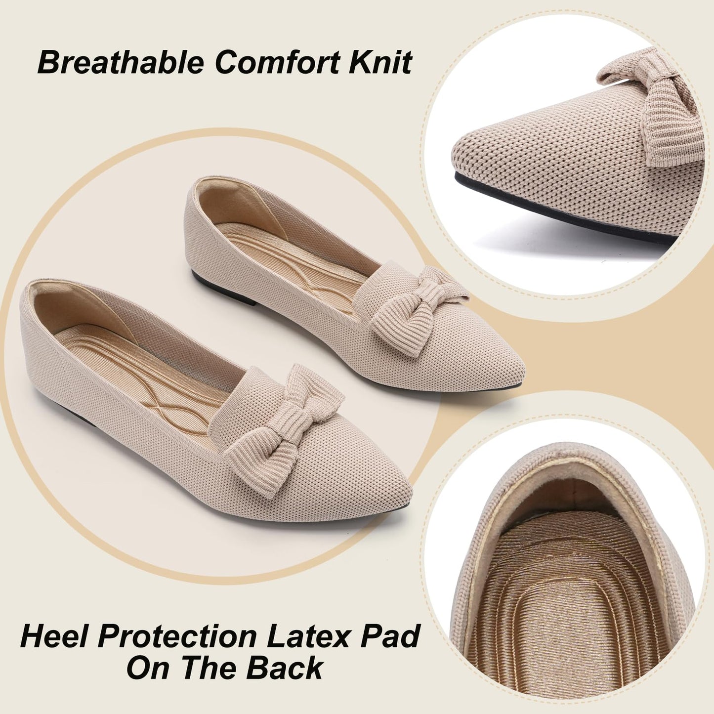 Flats for Women Mesh Ballet Flats with Bow Pointed Toe Comfortable Dressy Knit Breathable for Work Office