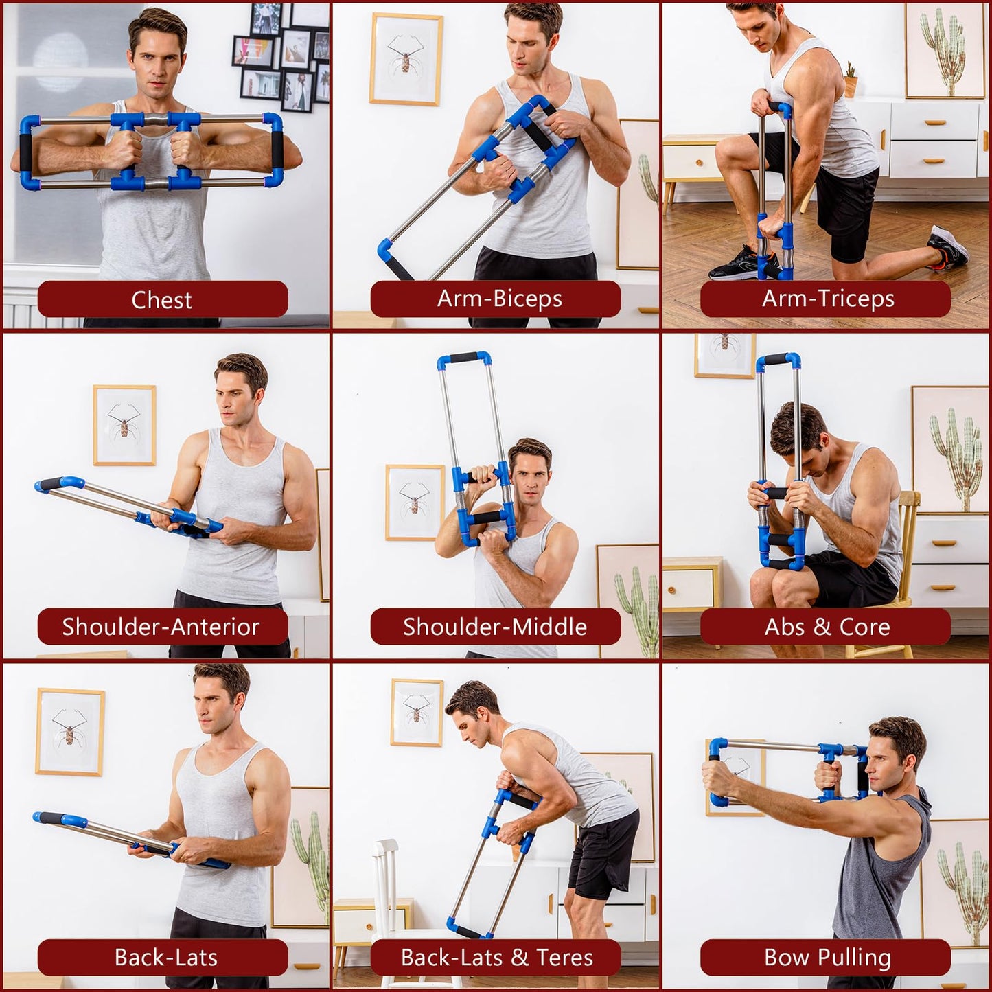 GoFitness Push Down Bar, Chest Exerciser at Home Workout Equipment | Upper Body Strength Trainer for Chest, Arm, Shoulder, Back and Abs, Home Fitness Equipment