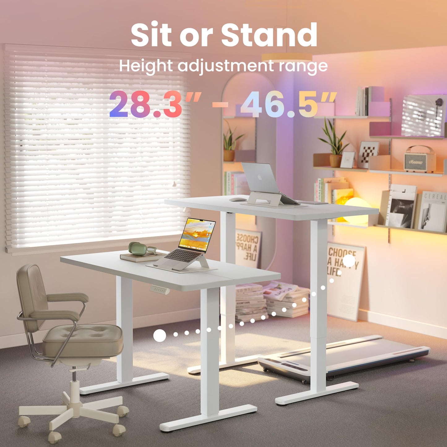 HUANUO 32" Small Electric Standing Desk Adjustable Height, 4 Memory Height Settings, Sit Stand Up Desk for Home Office & Computer Workstation, LightWalnut