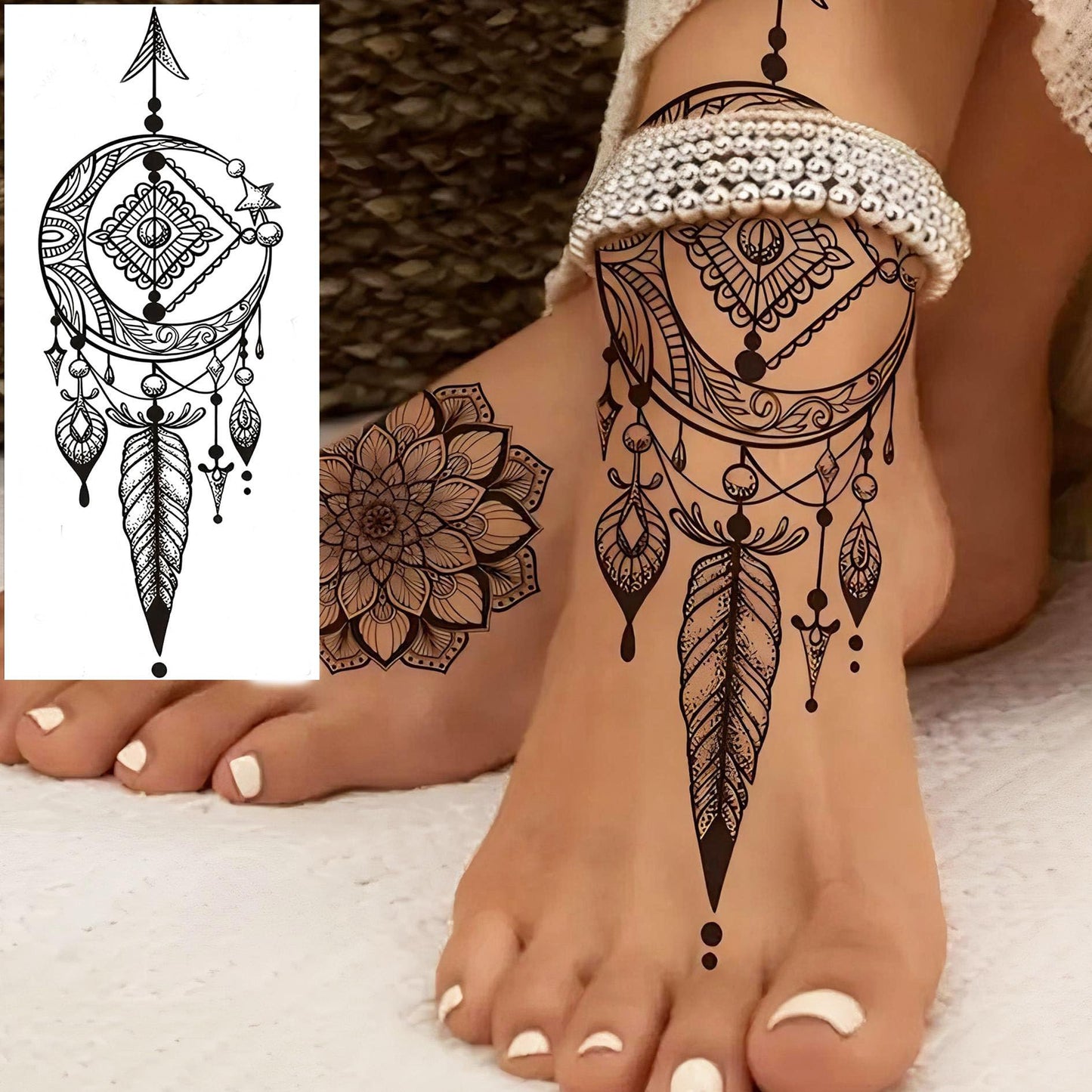 12 Sheets Beautiful Butterfly Flowers Temporary Tattoos For Women Feet Hands Body Art, Realistic Rose Peony Floral Fake Tattoo Sticker For Legs Ankle, Waterproof Lily Dreamcatcher Temp Tatoos Decals