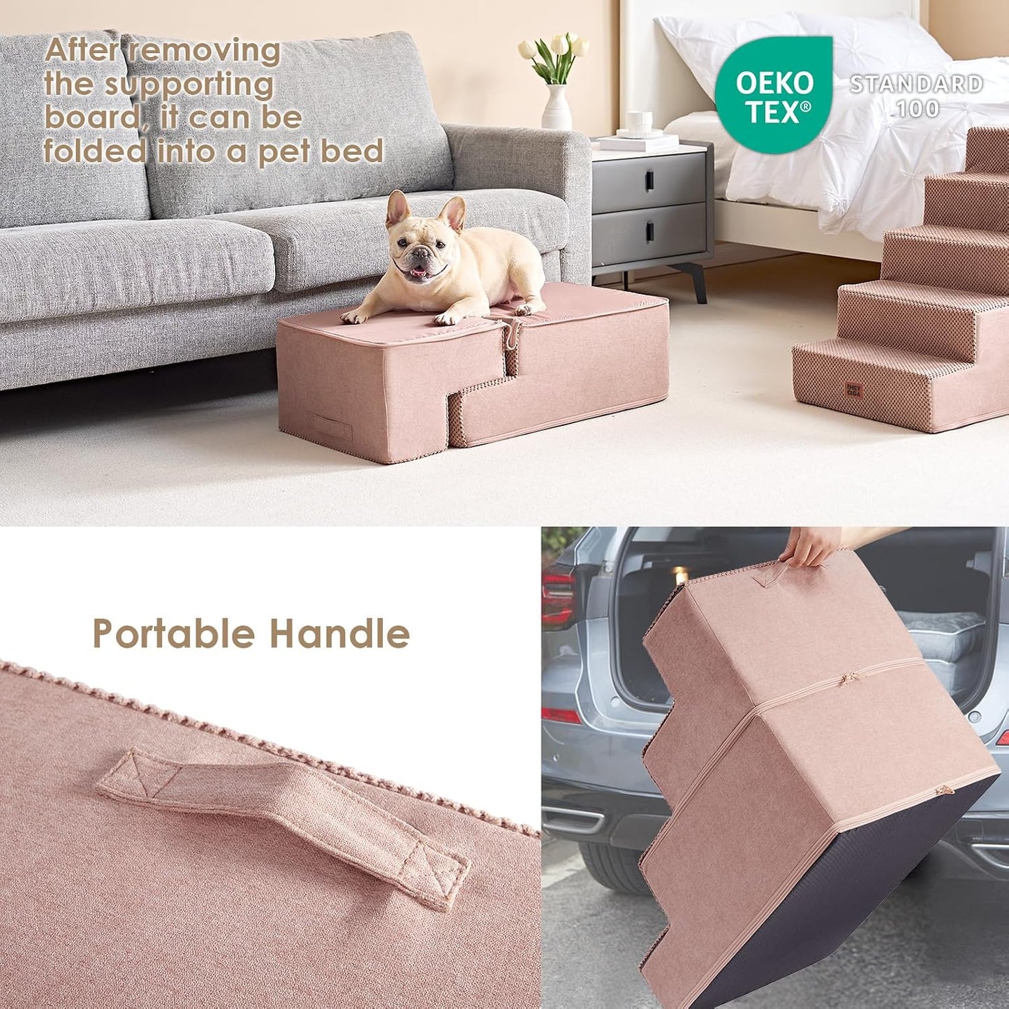 EHEYCIGA Dog Stairs for Small Dogs 13.5" H, 3-Step Dog Steps for Couch Sofa and Chair, Pet Steps for Medium Cats, Non-Slip Balanced Pet Ramp Indoor, Grey