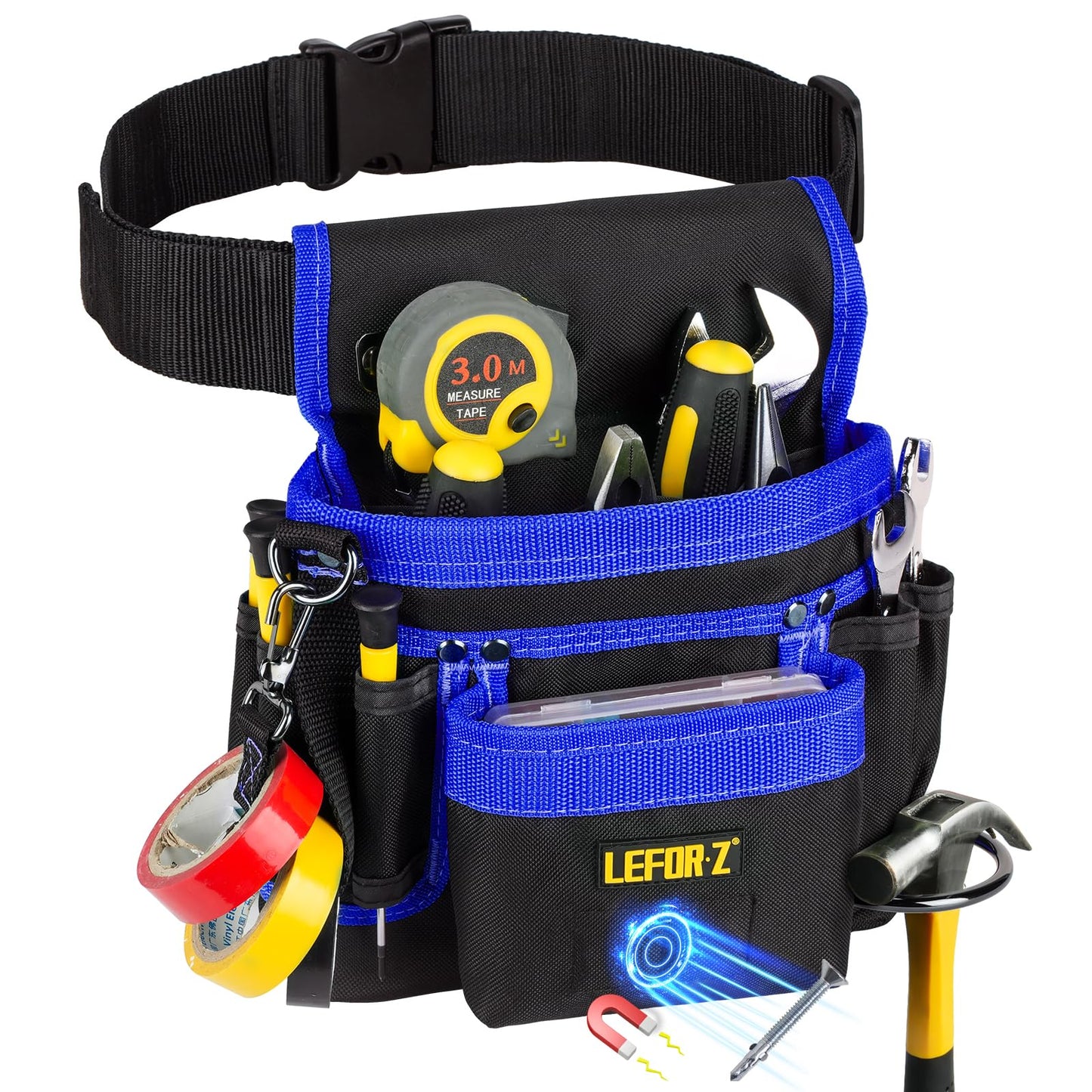 Tool Belt,Magnetic Tool Pouch,14-Pockets Tool Belts for Men,Detachable & Adjustable Tool Pouch belt for Electrician,Carpenter,Construction,Work Apron,Utility Belt,Black-Yellow