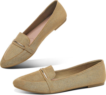 Obtaom Women's Pointy Toe Loafer Flat Comfortable Faux Suede Work Shoes,Cute Penny Loafer Slip On Ballet Flat