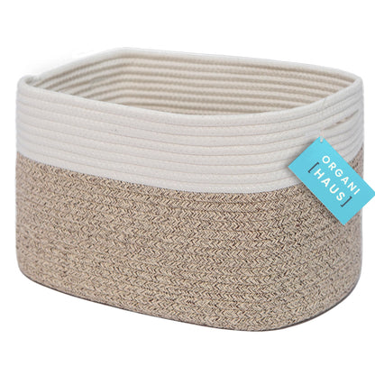 Light Honey Cotton Rope Baskets for Shelves, Set of 3 - 15"×10"×9½" - Woven Storage Baskets for Organizing - Closet, Nursery, Bedroom, Playroom - Toys, Books, Towels, Clothes