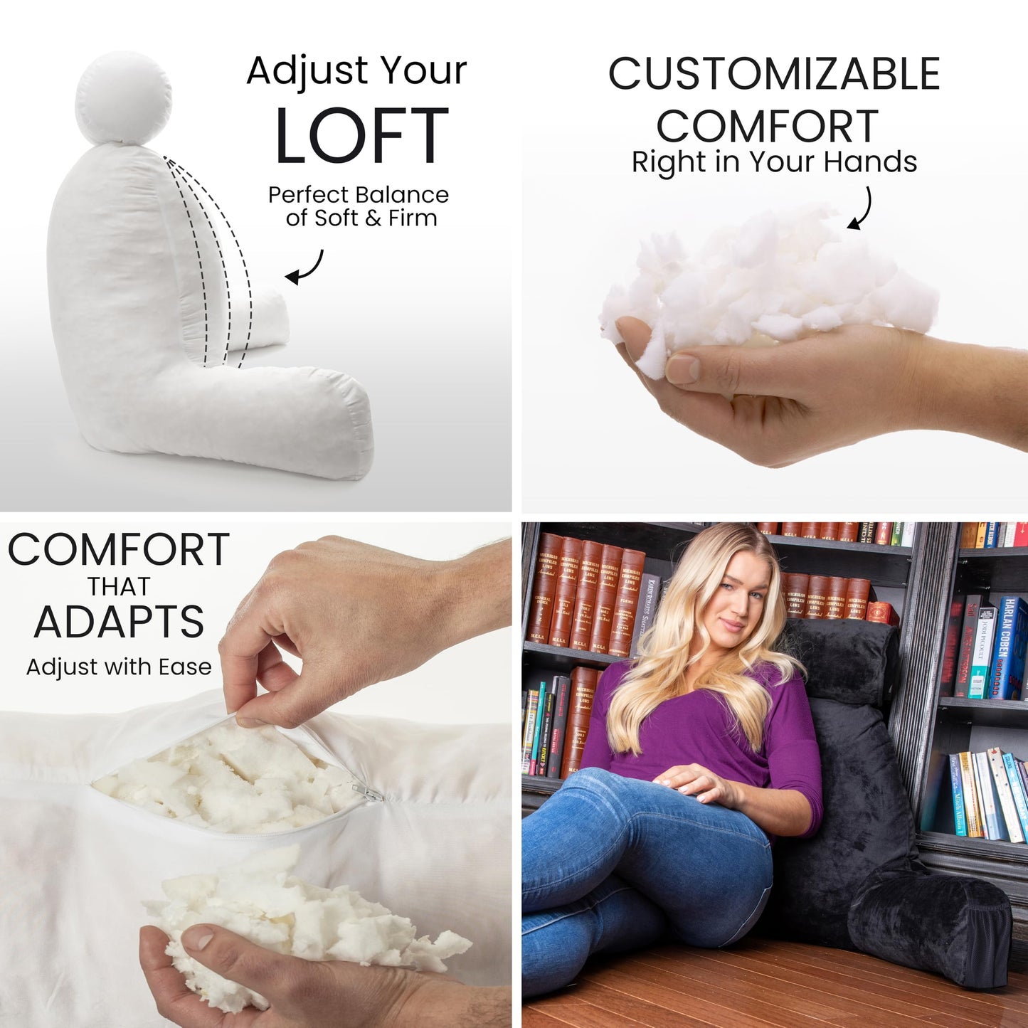 Husband Pillow XXL The Original for Adults - 30" Tall Backrest for Sitting Up in Bed - Firm Support Reading & Bed Rest Pillows for Adults, Neck Roll, Removable Cover - TV - Dark Grey