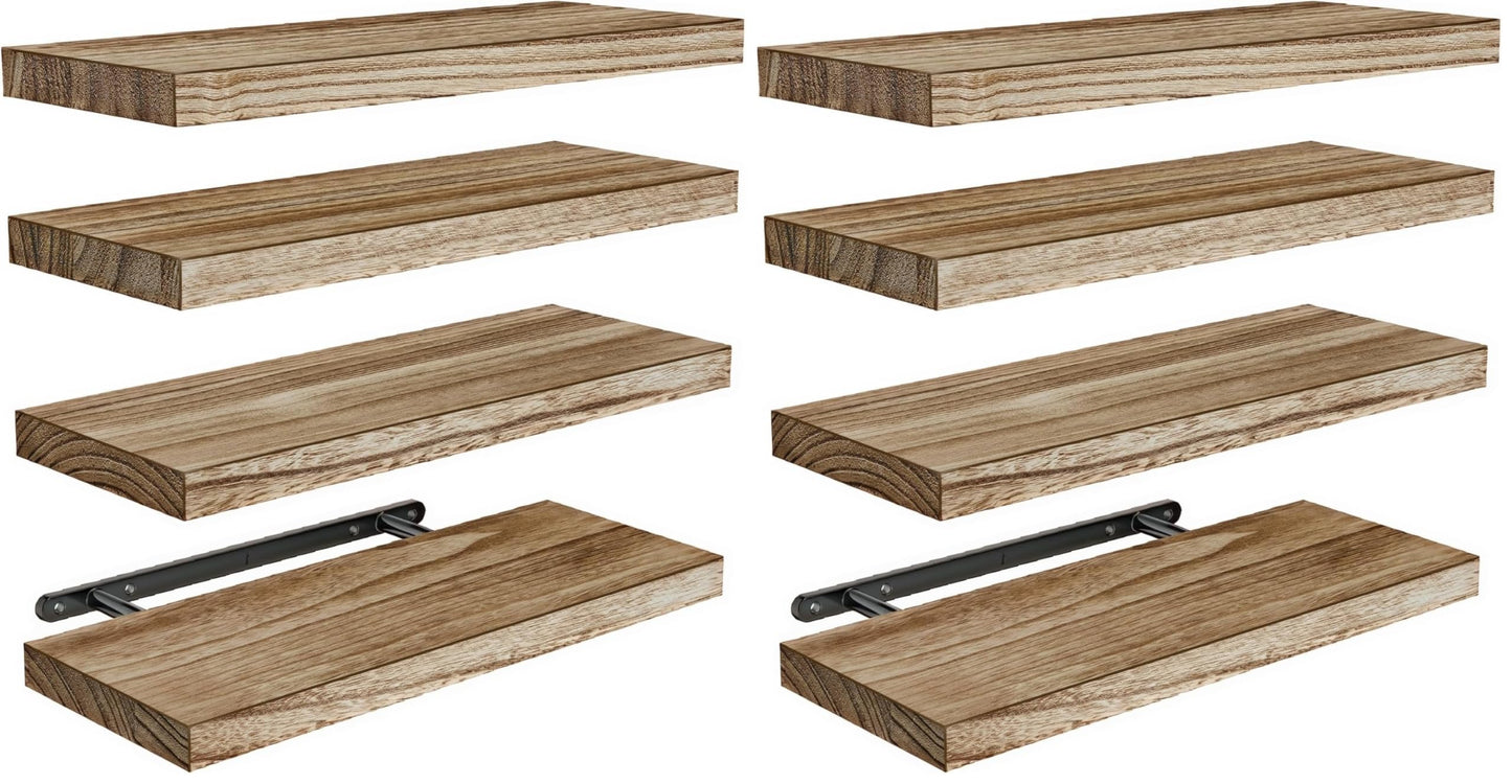 AMADA HOMEFURNISHING Floating Shelves, Paulownia Wood Wall Shelves for Bathroom/Living Room/Bedroom/Kitchen/Home Office, Natural Wood Floating Shelf for Home Storage & Organization, Set of 4, AMFS40BN