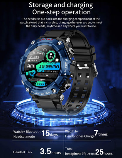 Smart Watch with Earbuds for Men, Smart Watches for Android Phones, Bluetooth Calling can Answer and Make Calls, Military Resistant Fitness, Sports Fitness Tracker with Step,Heart Rate