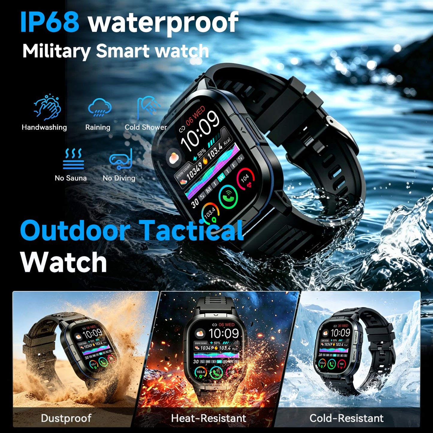 Smart Watch for Men Fitness Tracker: Military Waterproof Make Answer Call Digital Mens Watches Running Step Pedometer Smartwatch Compatible Samsung Android and iPhone Sleep Heart Rate SpO2 Monitor