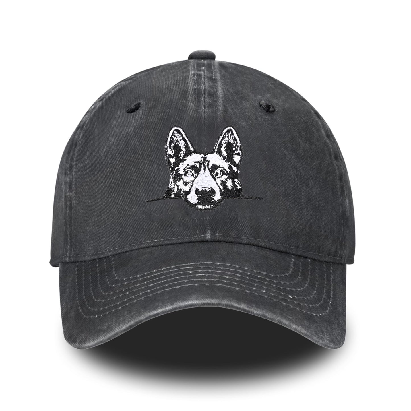 Embroidered Baseball Cap Adjustable Vintage Washed Distressed Denim Baseball Hat for Women Men