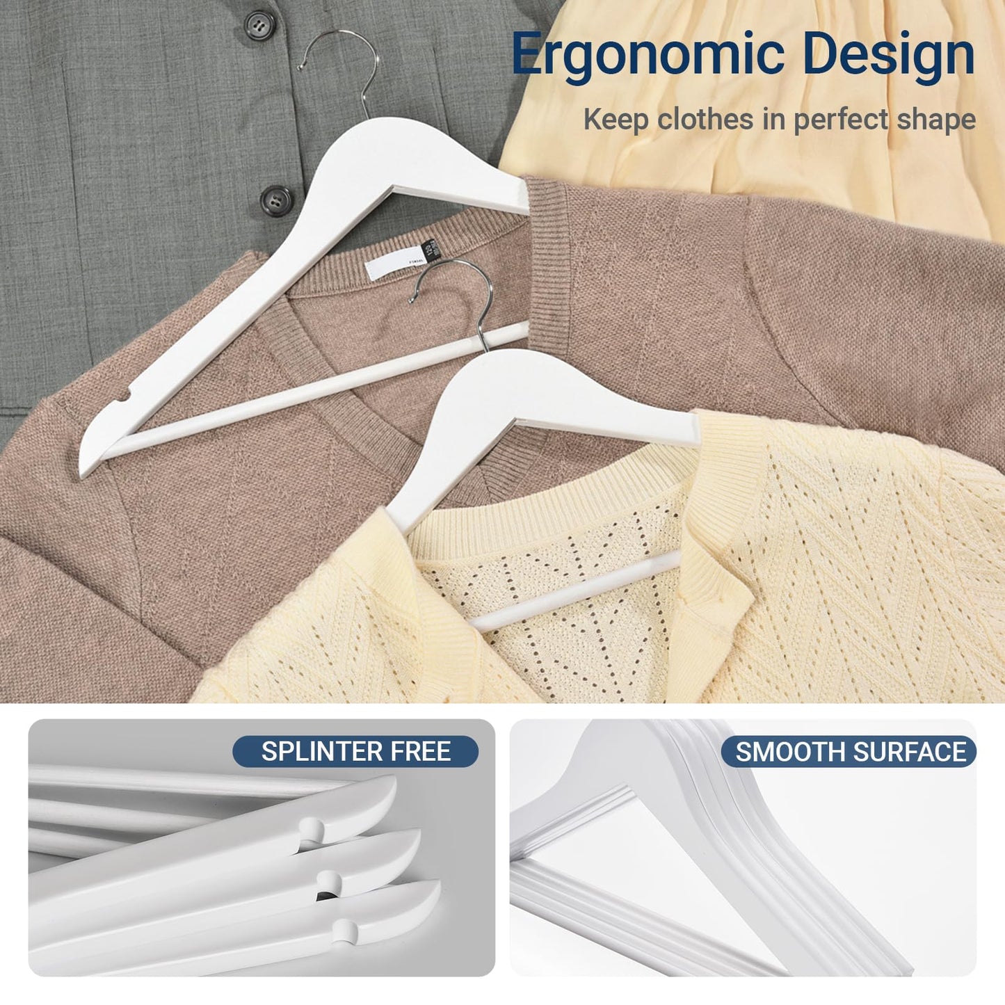 Amber Home 30 Pack Wooden Coat Hangers, Natural Wood Suit Hangers with Non-Slip Pant Bar, Clothes Hangers for Closet Organization, Shirts, Jackets, Dresses, and Pants (Natural, 30)