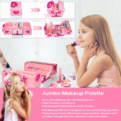 Kids Makeup Kit for Girl - 52 PCS Safe and Washable Makeup for Kids, Real Girls Makeup Kit, Toddler Makeup Kit with Cosmetic Case, Girls Toys Age 4-12, Princess Toys Birthday Gifts for Girls