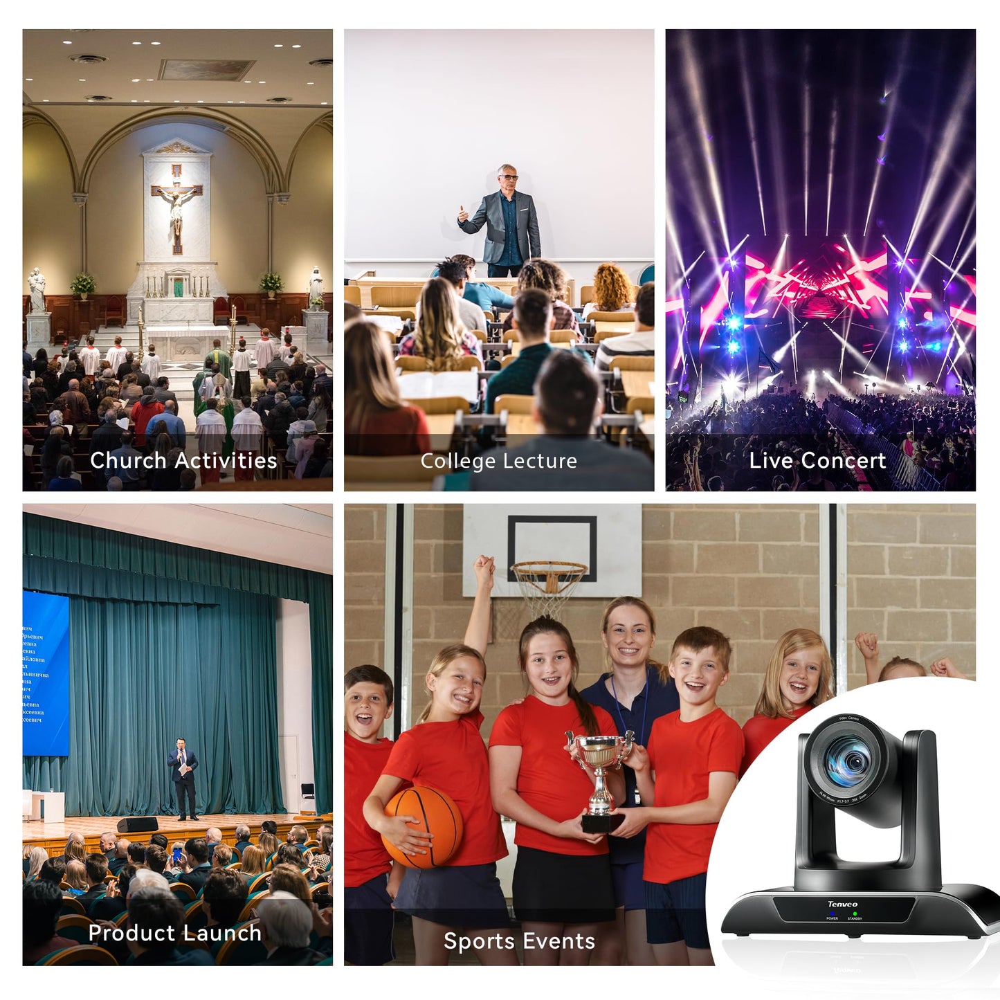 Tenveo 4K NDI PTZ Camera AI Humanoid & Face Auto-Tracking, HDMI/LAN/USB3.0 PoE PTZ Camera 20X Optical Zoom IP Live Streaming, for Church Services Worship Video Conference Live Streaming YouTube OBS
