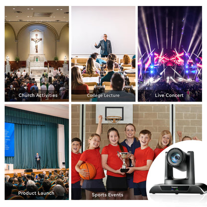 Tenveo 4K NDI PTZ Camera AI Humanoid & Face Auto-Tracking, HDMI/LAN/USB3.0 PoE PTZ Camera 20X Optical Zoom IP Live Streaming, for Church Services Worship Video Conference Live Streaming YouTube OBS