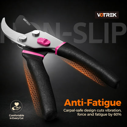 VOTREK® Pruning Shears, 8.5” Professional Garden Pruner with Jam-Proof Spring & Ever-Sharp SK5 Blade, Ergonomic Bypass Clippers for Rose, Tree Trimming, Heavy Duty Bonsai Scissor for Weak Hand