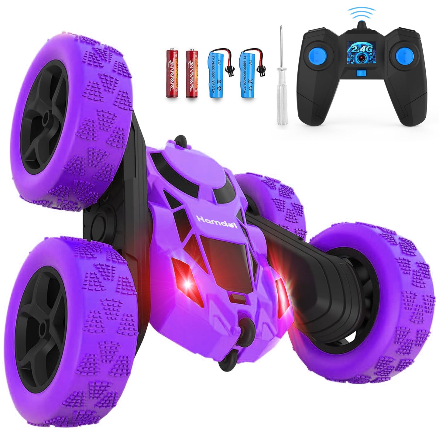 Hamdol Remote Control Car for Kids, 360° Rotating Double-Sided RC Car with LED Headlights, 4WD 2.4GHz Electric Rechargeable Toy Vehicle for Boys and Girls, Perfect Birthday
