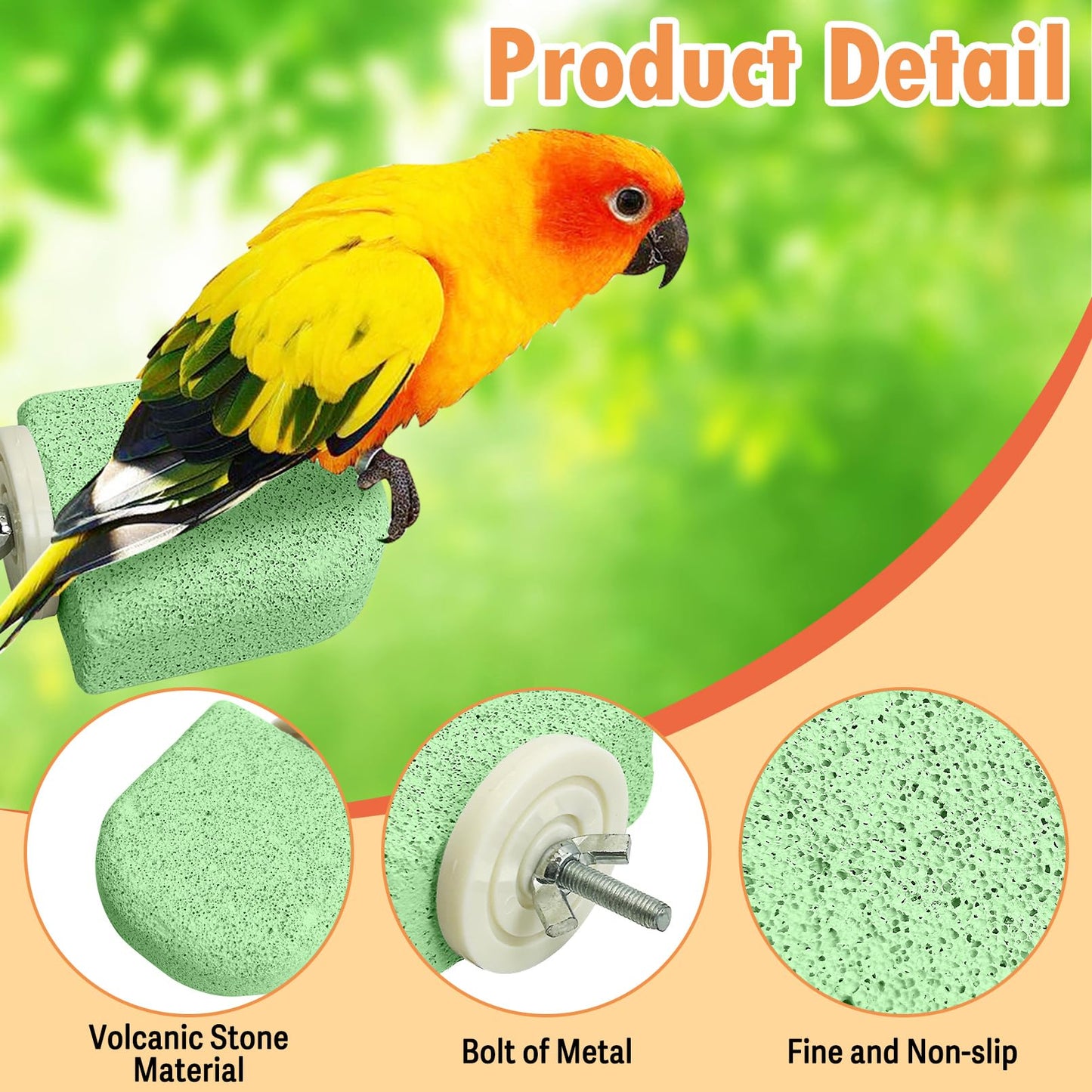 PINVNBY 4 PCS Bird Perch Stands Parrot Calcium Perch Beak Grinding Stone Foot Claws Trimmer Parakeet Platform Parrot Chewing Toys for Small Medium Cockatiel Conure Lovebird Finch