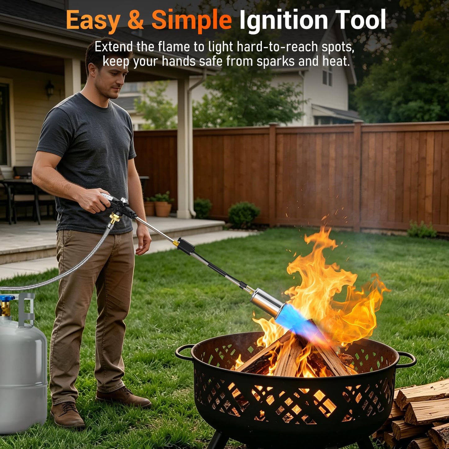 Sondiko Propane Torch Weed Burner, High Output Weed Torch Flamethrower, 30" Detachable Long Arm Heavy Duty Blow Torch For Garden, Wood, Ice, Snow, Melting(PROPANE TANK NOT INCLUDED)