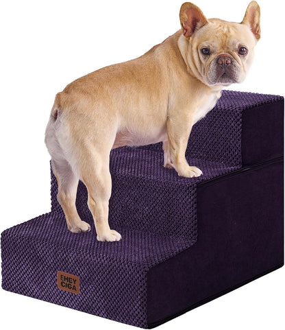 EHEYCIGA Dog Stairs for Small Dogs 13.5" H, 3-Step Dog Steps for Couch Sofa and Chair, Pet Steps for Medium Cats, Non-Slip Balanced Pet Ramp Indoor, Grey