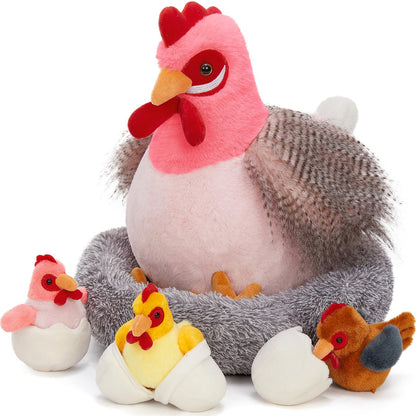 MaoGoLan 8Pcs Chicken Stuffed Animals, Stuffed Hen Plush Toys with Babies Chickens and Eggs, Nest House Plush Set, Cute and Soft Farm Stuffed Animals Gift for Kids