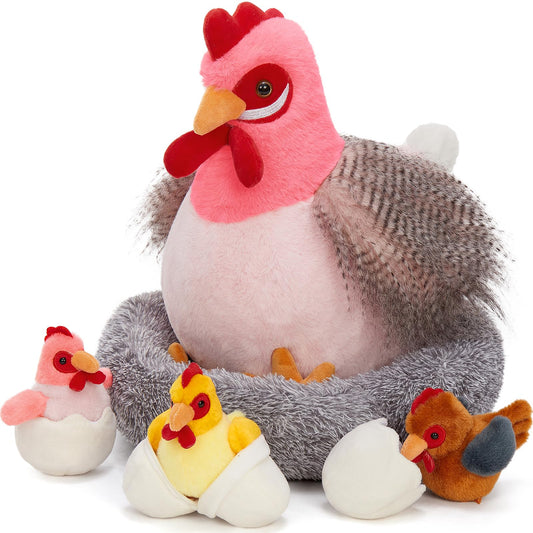 MaoGoLan 8Pcs Chicken Stuffed Animals, Stuffed Hen Plush Toys with Babies Chickens and Eggs, Nest House Plush Set, Cute and Soft Farm Stuffed Animals Gift for Kids