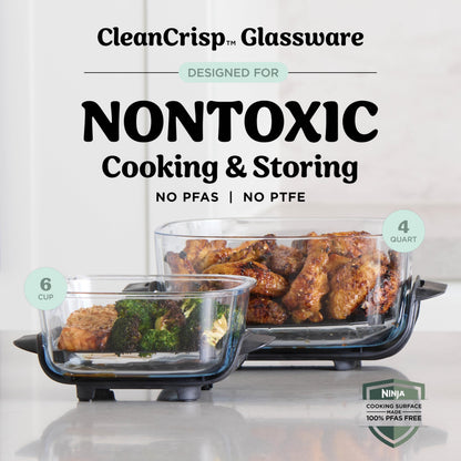 Ninja Crispi 4 in 1 Glass Air Fryer, 450°F, Non Toxic, 4QT and 6 Cup Containers with Lids, Dishwasher Safe, Cyberspace Gray, 1 Count, FN101GY