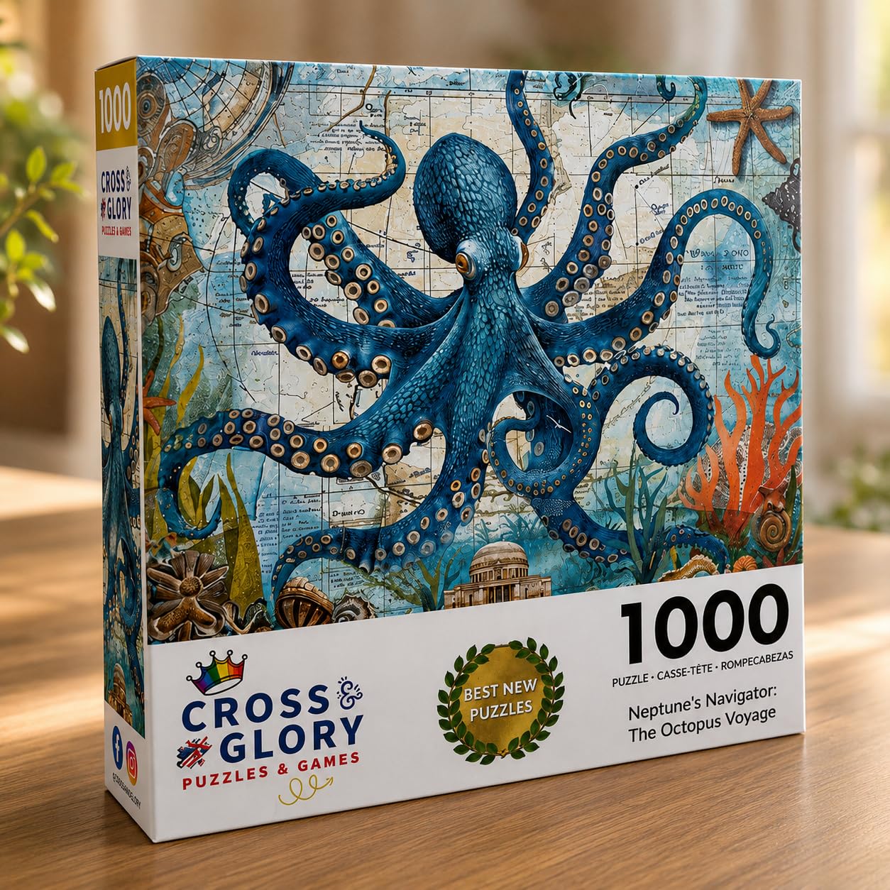 Cross & Glory | Jigsaw Puzzles 1000 Pieces for Adults | Deep Blue Octopus Odyssey | Ocean Octopus Puzzles for Adults | Challenging Brain Teaser Ocean Puzzle | 20 x 27 Inches