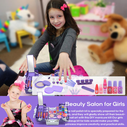 Kids Makeup Kit for Girl - 52 PCS Safe and Washable Makeup for Kids, Real Girls Makeup Kit, Toddler Makeup Kit with Cosmetic Case, Girls Toys Age 4-12, Princess Toys Birthday Gifts for Girls