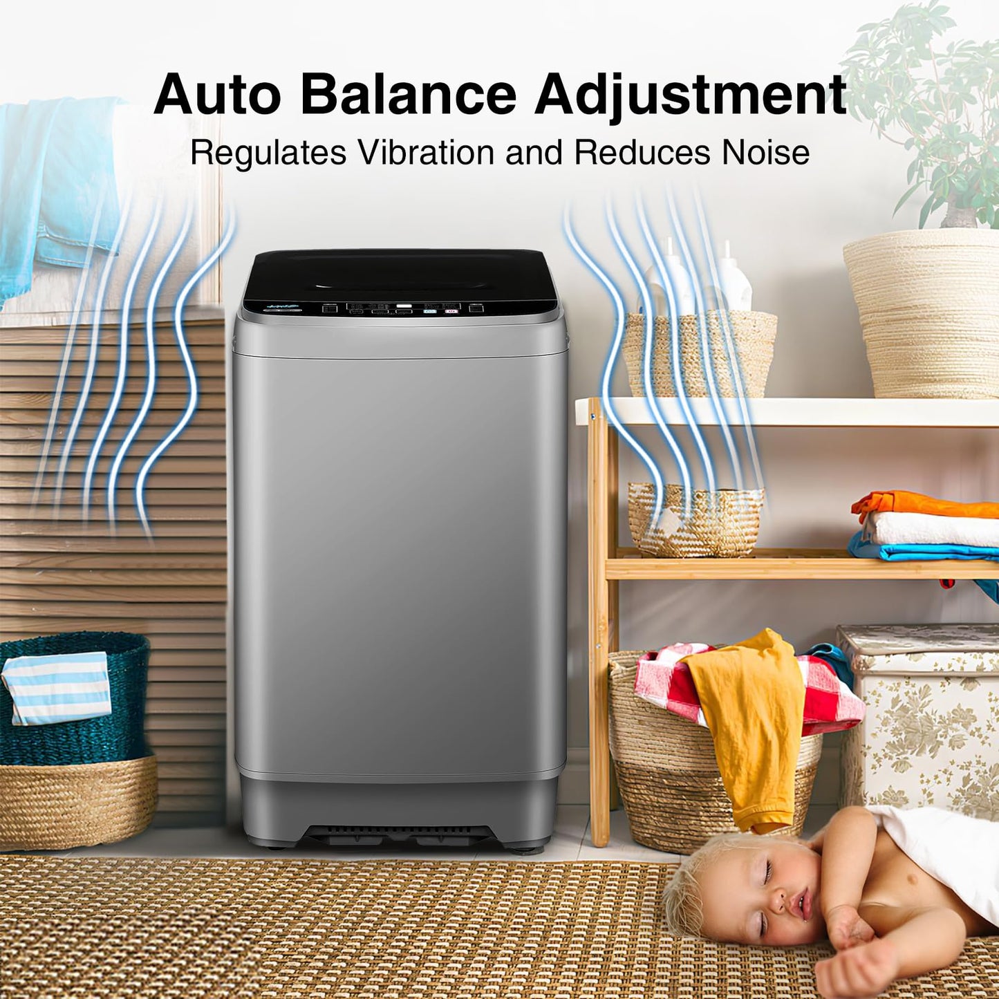 Portable Washing Machine, 17.7lbs Full-Automatic Small Washing Machine for Apartment, 10 Wash Programs with Drain Hose Dorm Size Portable Washer for RV, Home, College, Grey