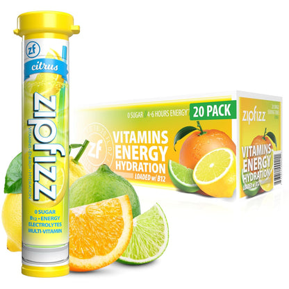 Zipfizz Daily Energy Drink Powder, Blood Orange, 20 Pack | 3-in-1 Sustained Energy, Rapid Hydration, and Essential Vitamins | Sugar-Free | Electrolyte Powder | Contains Vitamin B-12 & Antioxidants