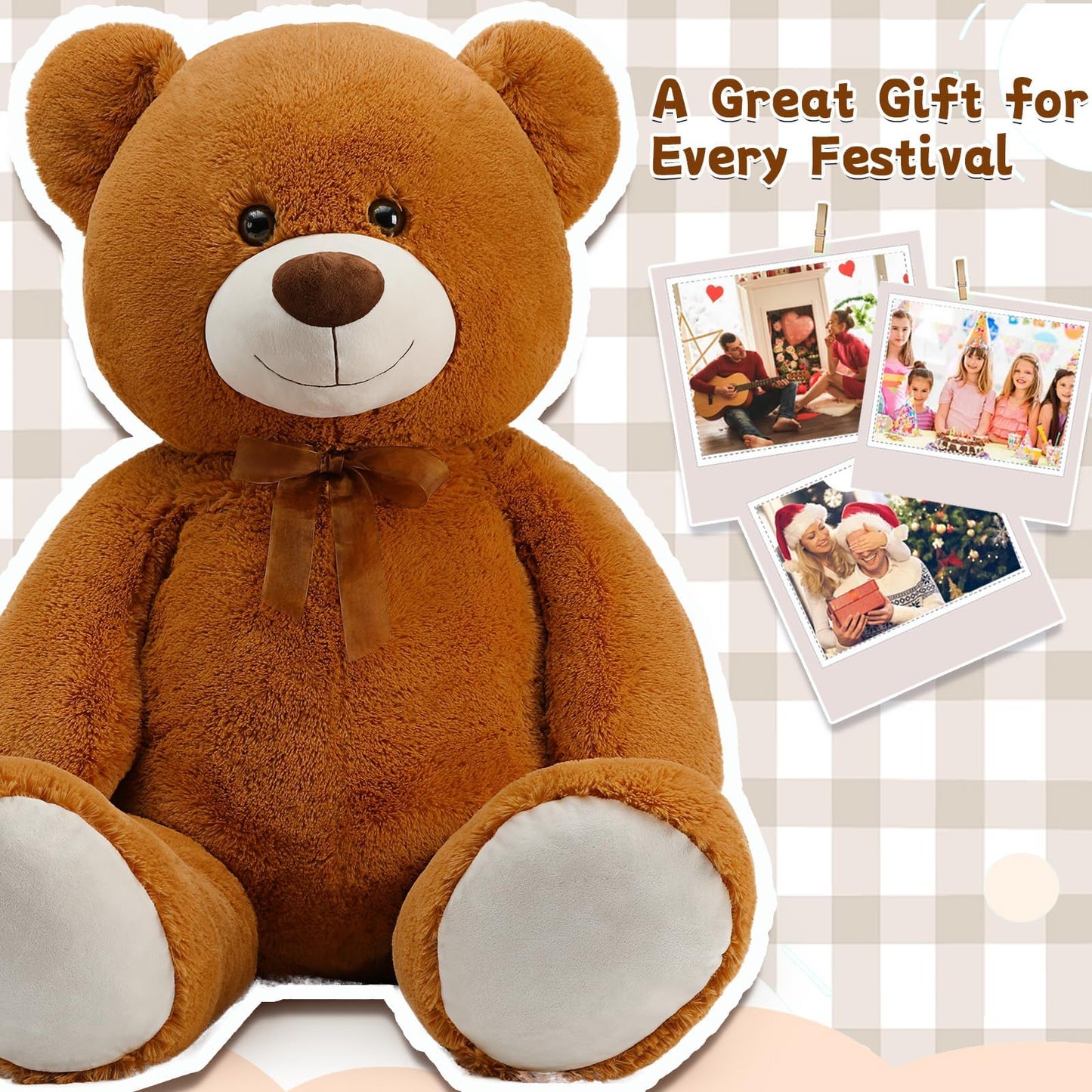 Toys Studio 47 Inch Big Teddy Bear Giant Stuffed Animal for Girls, 4 Feet Large Teddy Bear Baby Shower Party Decorations Kids Women Girlfriend Christmas Valentines Gifts, Light Brown