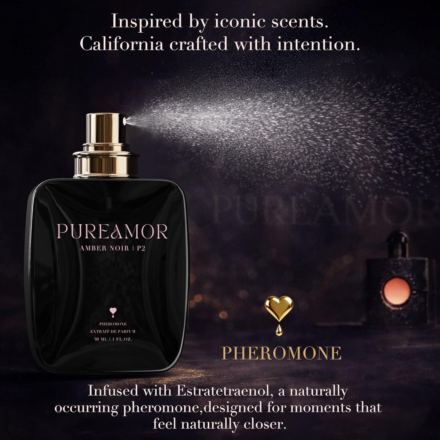 Pheromone Perfume for Women, Amber Noir Extrait de Parfum - Long Lasting Vanilla Amber Scent, 30% High Concentration, Full Size Fragrance Spray, 1.0 oz / 30 ml