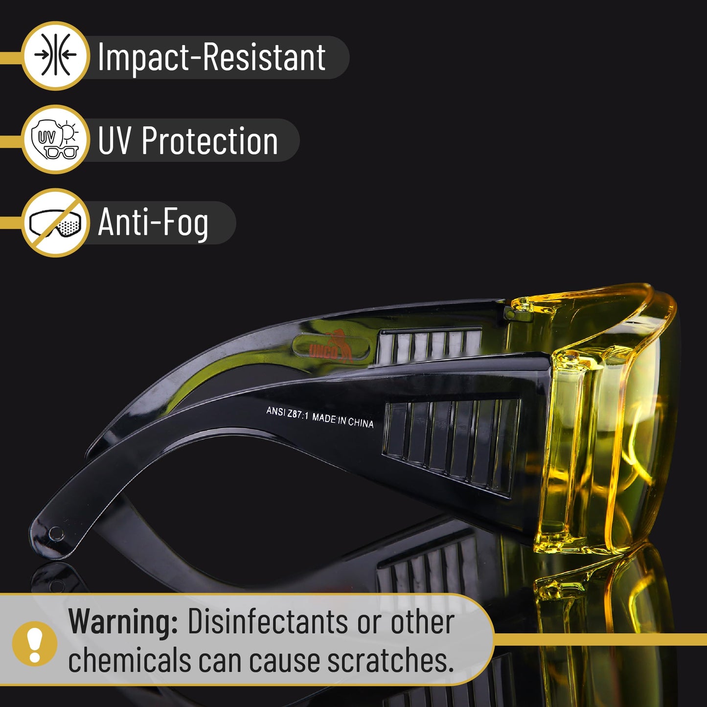 UNCO- Safety Goggles Over Glasses, Protective Goggles, Anti Fog, Work, Safety Glasses Over