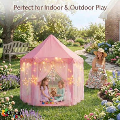 Orian Princess Tent for Kids, Toddler & Kids Pink Play Tent Indoor & Outdoor Princess Castle Fort for Girls and Toddlers Ages 2-7, 55”x53”, LED Star Lights, Children’s Toys and Gifts for Girls