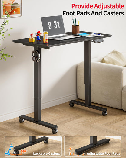Okin Small Electric Standing Desk, 36" x 24" Whole Piece Height Adjustable Desk, Oak Sit to Stand Computer Workstation with Wheels for Home Office