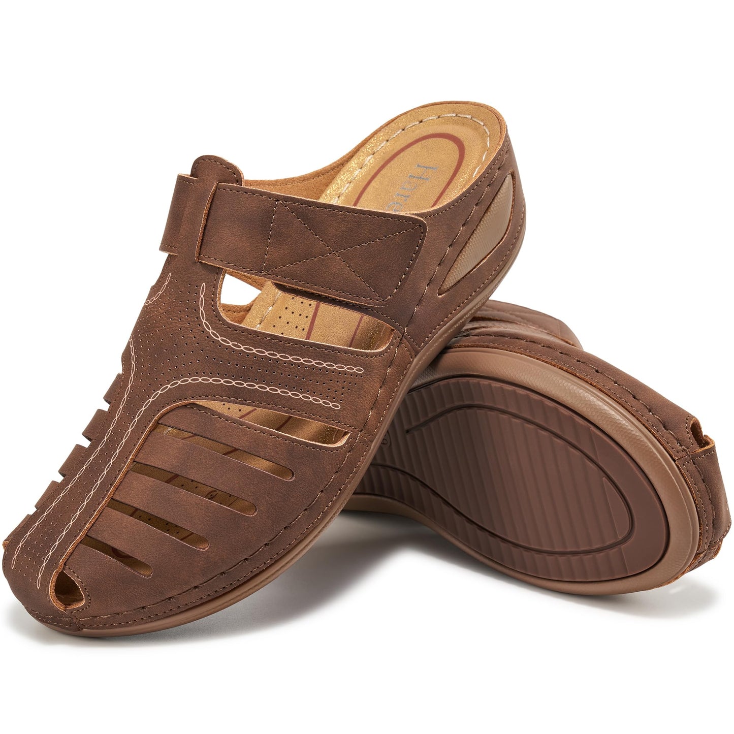 HARENCE Clogs for Women Mules Shoes: Comfortable Dressy Closed Toe Platform Sandals 2026 Summer Casual Adjustable Slip On Walking Wedges