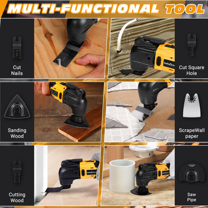 bellaDimora Oscillating Multi-Tool Compatible with DeWalt 20V MAX, 600W Brushless Motor (6000-20000 OPM), 23-Piece Accessory Kit for Cutting Sanding Scraping, Heavy-Duty Power Tool(No Battery)