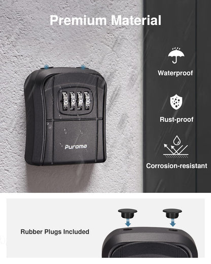 Puroma Key Lock Box, Portable Combination Lockbox Wall-Mounted Key Storage Box for House Keys, Resettable Code Safe Security Lock Box for Home, Office, Apartment Spare Key Storage (1 Pack, Gray)