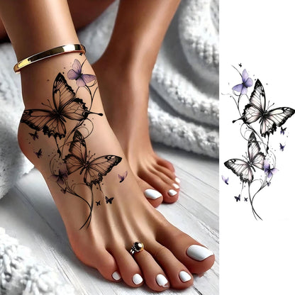 12 Sheets Beautiful Butterfly Flowers Temporary Tattoos For Women Feet Hands Body Art, Realistic Rose Peony Floral Fake Tattoo Sticker For Legs Ankle, Waterproof Lily Dreamcatcher Temp Tatoos Decals