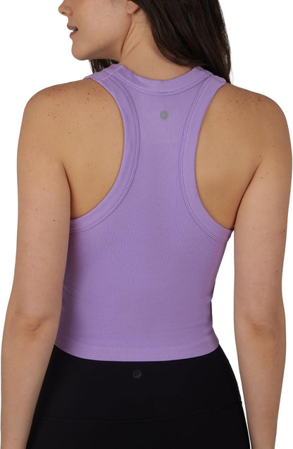 90 Degree By Reflex Womens Seamless Tank Ribbed Fitted Racerback Waist-Length Top 3 Pack