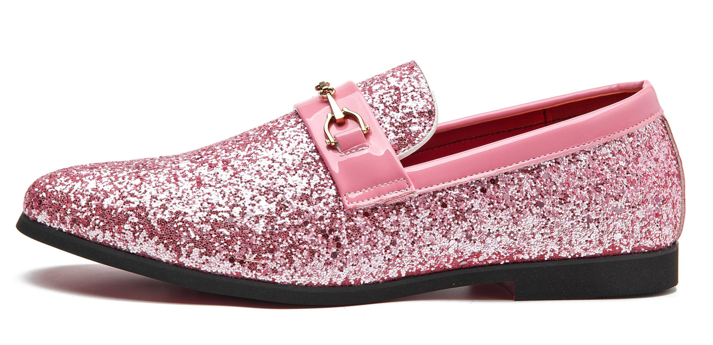 Men Loafer Metallic Textured Slip-on Glitter Sequins Fashion Wedding Dress Shoes Golden