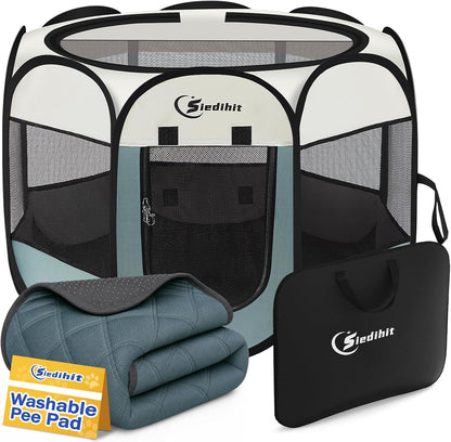 Siedihit Dog Cat Playpen, Puppy Pet Playpen Indoor for Small Dog Crate Tent Cage Outdoor, Portable Pop Up Dogs Enclosure Kennel with Carrying Case for Dogs/Cats/Rabbits(Grey, Small