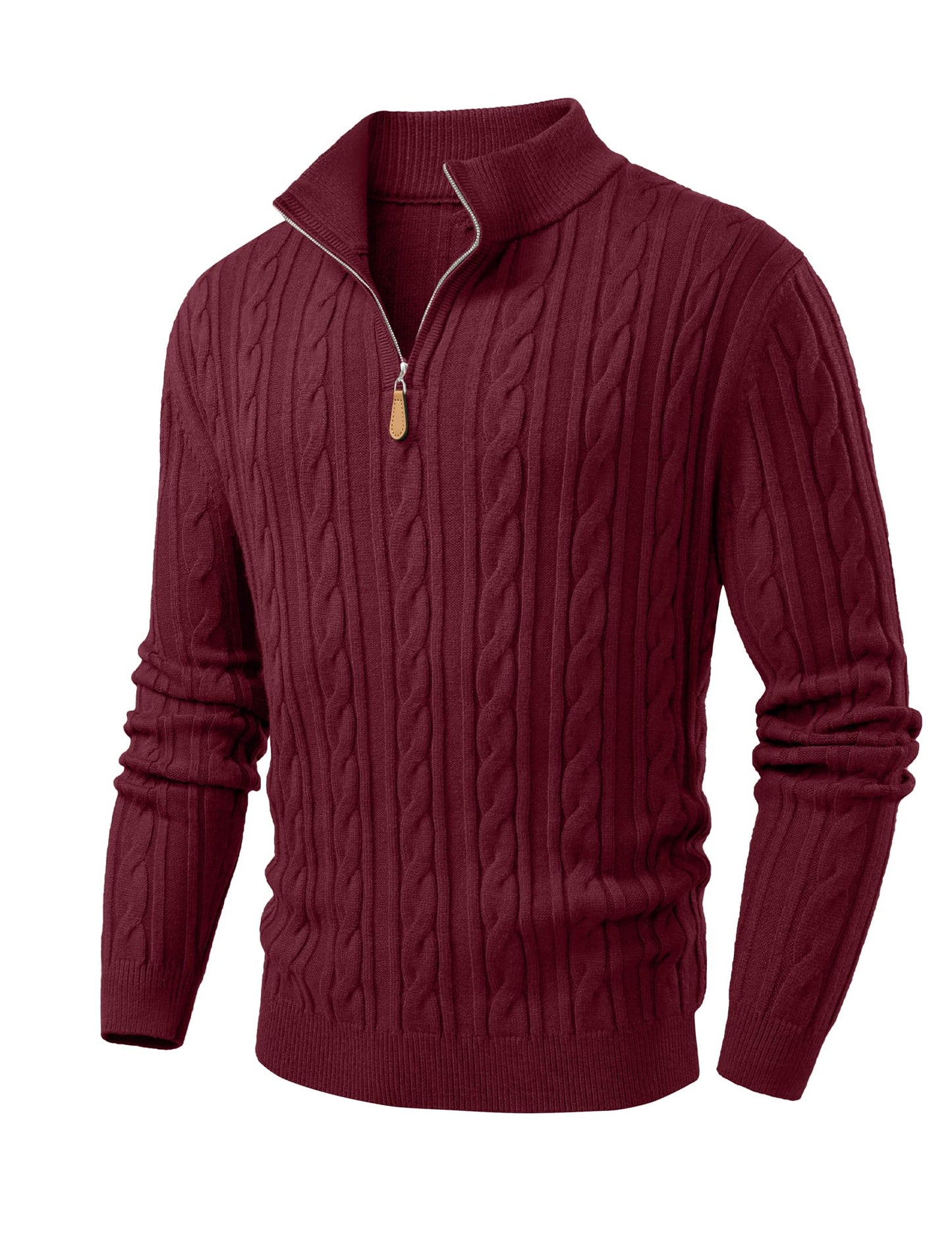 JMIERR Men's Quarter Zip Pullover Sweater Cable Knit Casual Stand Collar Texture Knitted Sweaters