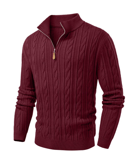 JMIERR Men's Quarter Zip Pullover Sweater Cable Knit Casual Stand Collar Texture Knitted Sweaters