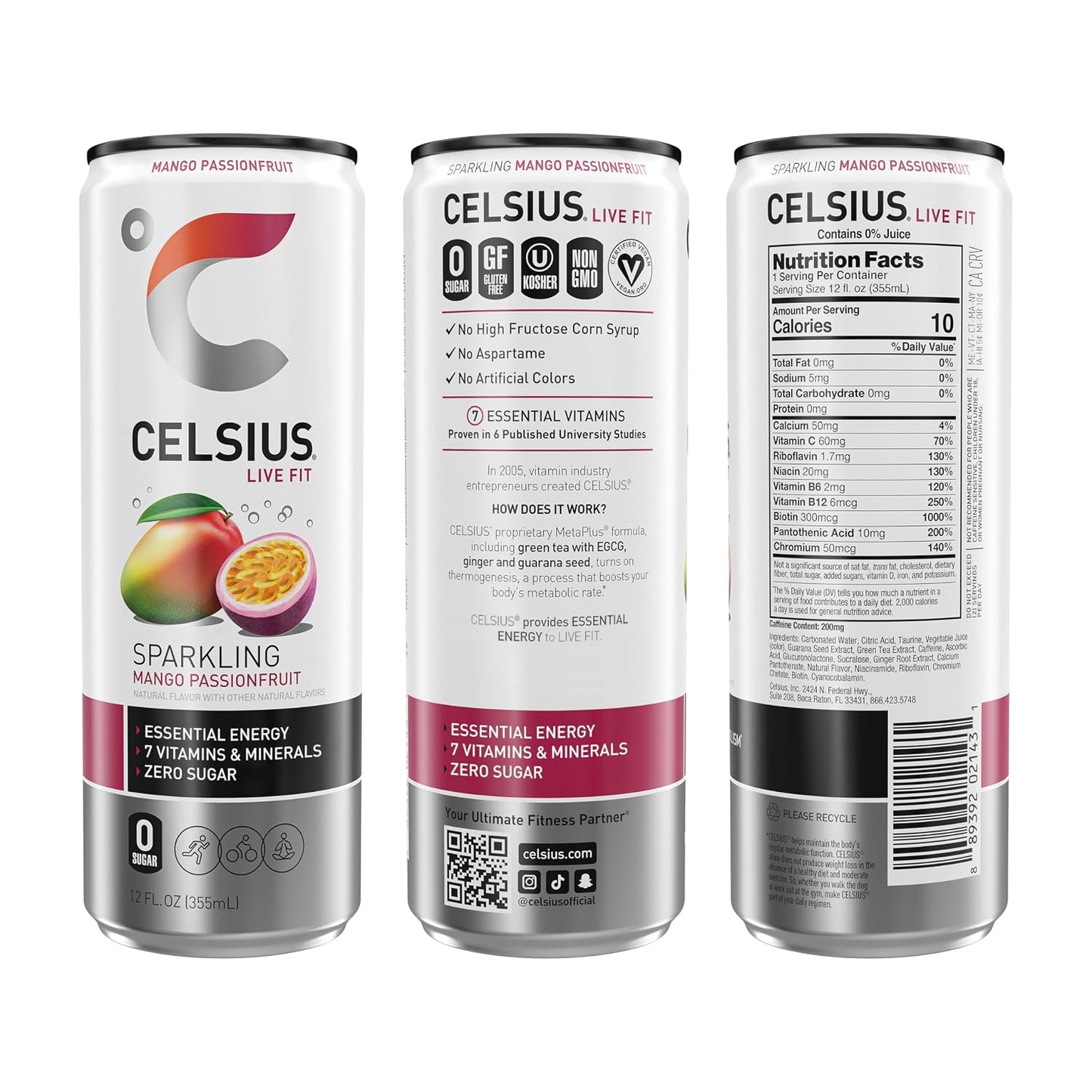 CELSIUS Sparkling Orange, Sugar Free Energy Drink, 12 Fl Oz (Pack of 12)