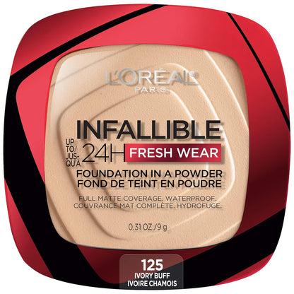 L'Oreal Paris Makeup Infallible Fresh Wear Foundation in a Powder, Up to 24H Wear, Waterproof, Vanilla, 0.31 oz. (Packaging May Vary)