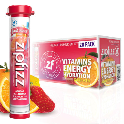 Zipfizz Daily Energy Drink Powder, Blood Orange, 20 Pack | 3-in-1 Sustained Energy, Rapid Hydration, and Essential Vitamins | Sugar-Free | Electrolyte Powder | Contains Vitamin B-12 & Antioxidants